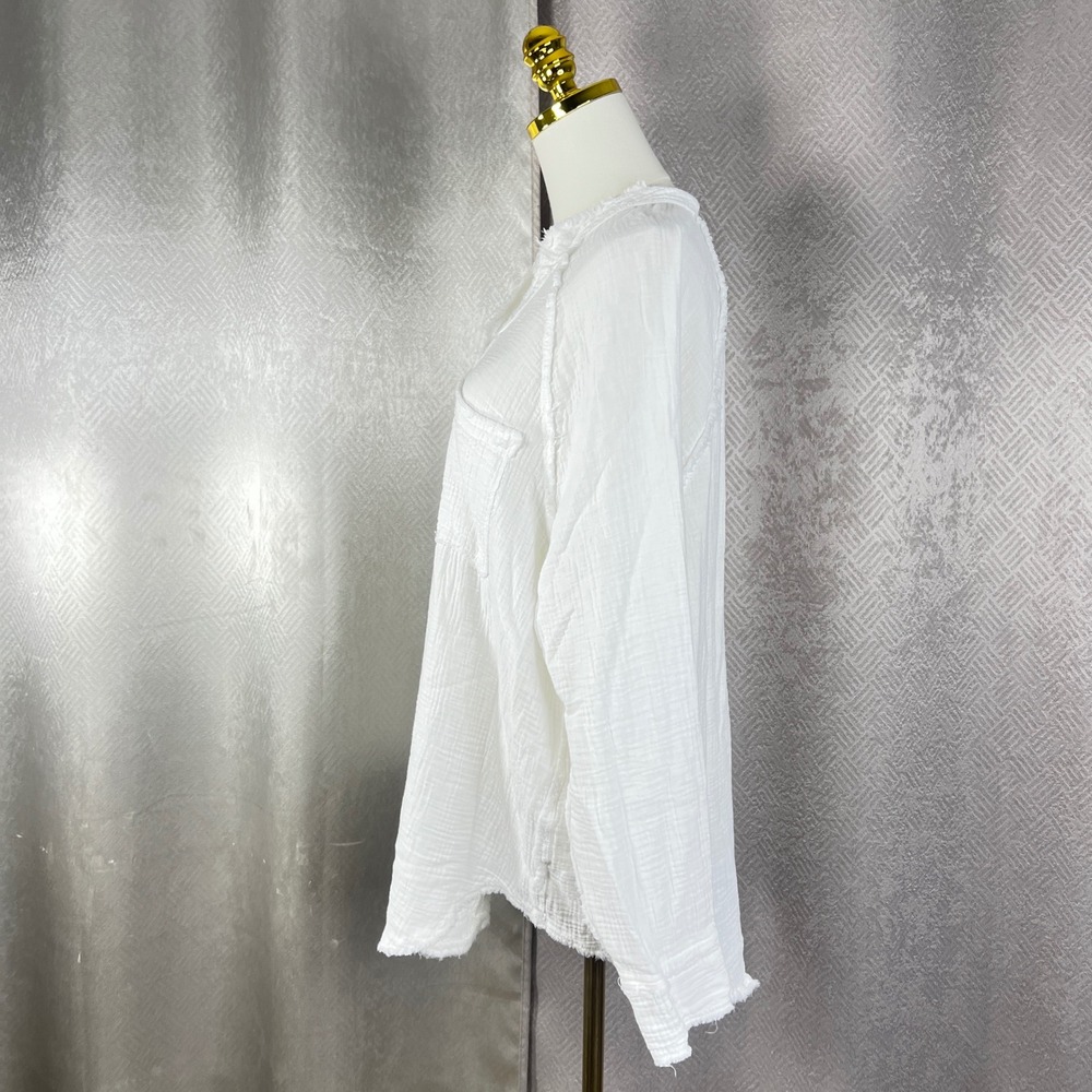 Aerie White Double Gauze Cotton Button Down Shirt Raw Trim Oversized Small A341 - Picture 8 of 9